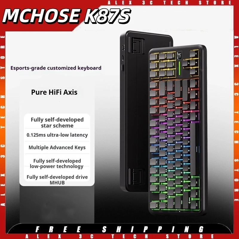 

MCHOSE K87S Механическая клавиатура, трехрежимная, двойная, 8 кГц, аккумулятор 10000 мАч, 0,125 мс, задержка SOCD, RGB прокладка, игровая клавиатура с возможностью горячей замены