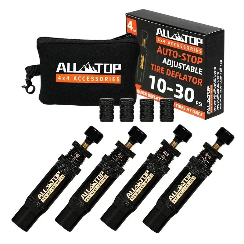 In Stock ALL-TOP Fast Deflating 10-30 PSI 4 PCS Rapid Adjustable Auto-Stop Tire Deflator ValveNEW