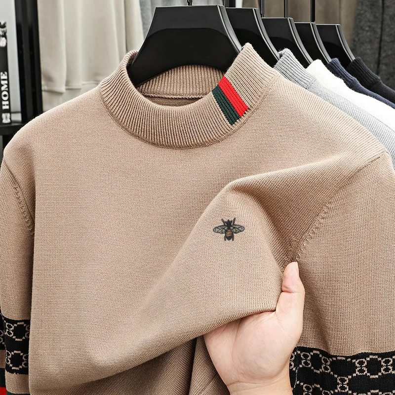 Suéter de punto de calidad de diseñador para hombre, jersey con cuello redondo y estampado de abeja suave y agradable para la piel, ropa cálida y versátil para invierno