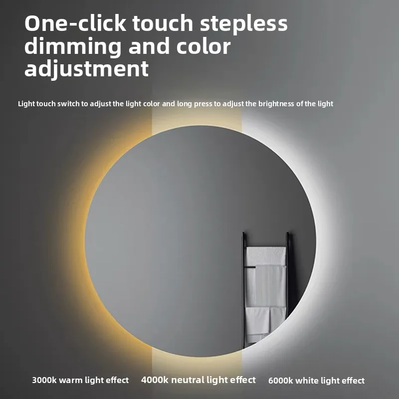Round Mirror Wall-mounted Smart Bathroom Mirror Led Touch Screen High Definition Anti-fog Luminous Wall-mounted Mirror
