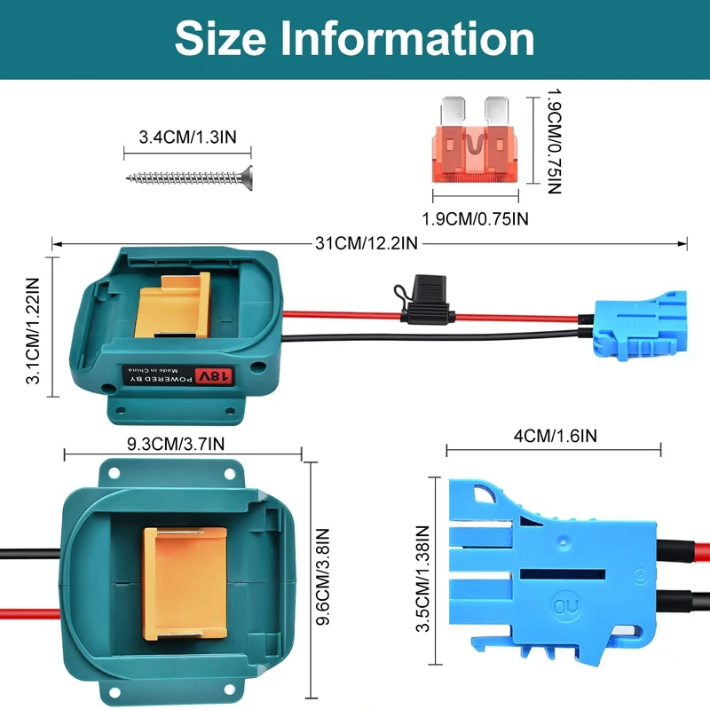 

Для Makita 18 В BL1860B, BL1830B, BL1840B, BL1820B адаптер питания литий-ионного аккумулятора с разъемом жгута проводов и держателем предохранителя