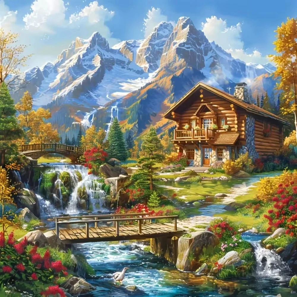 Jigsaw Puzzle Stunning House River Mountain Wall Art For Adults Perfect For Family Game Night And Brain Exercise