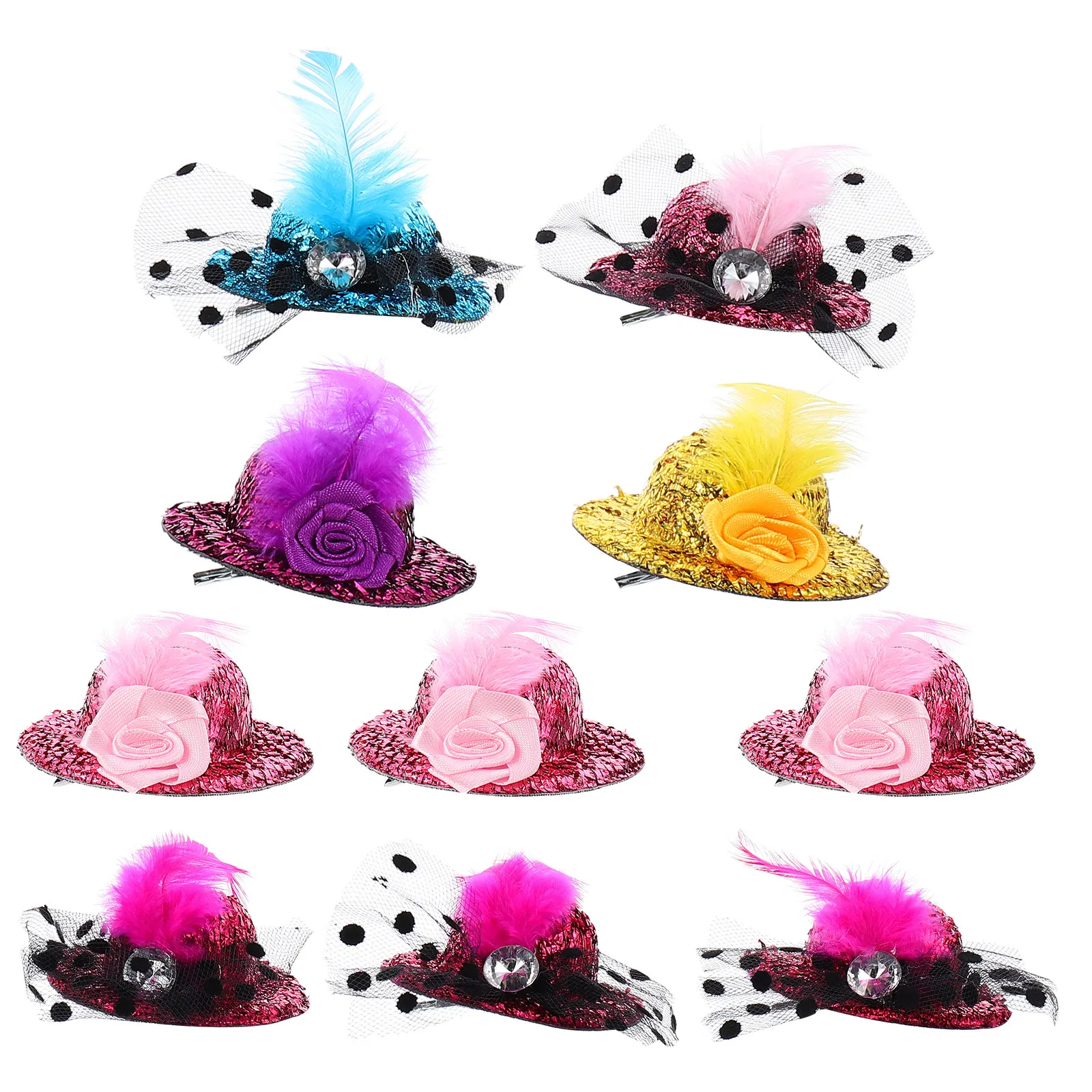 

10Pcs Hair Clips Shining Hat Design Elegant Hair Barrettes for Party Festival Photography Kids Gift Hat Hairpins
