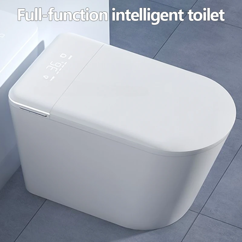 Multifunctionall Elongated Smart Toilet Built-in Bidet Water Tank No Water Pressure Limit LED Display Screen Foot Sensing Toilet