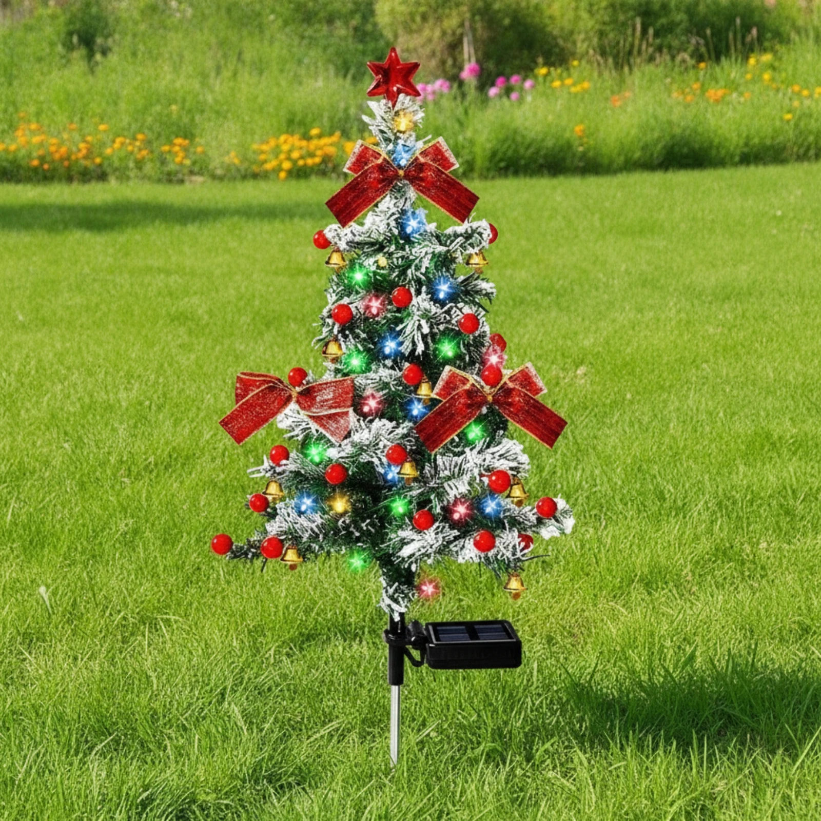 Outdoor Christmas Decorative Solar Tree Light Energy-Saving Pre-Decorated Solar Tree Light with Star Topper Realistic Upgraded