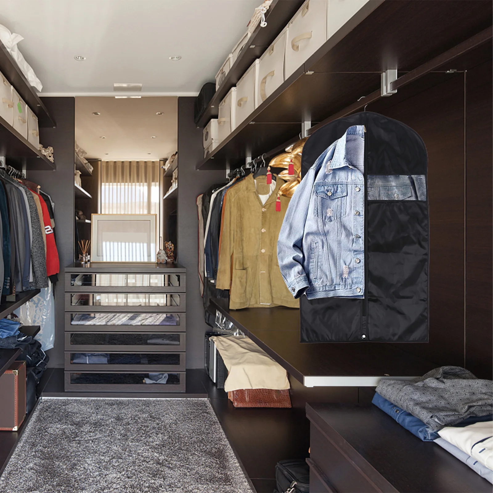 

1Pcs Anti-Dust Clothes Cover Black S Reusable Washable Clothes Bag Breathable Lightweight Foldable Zipper Oxford Cloth