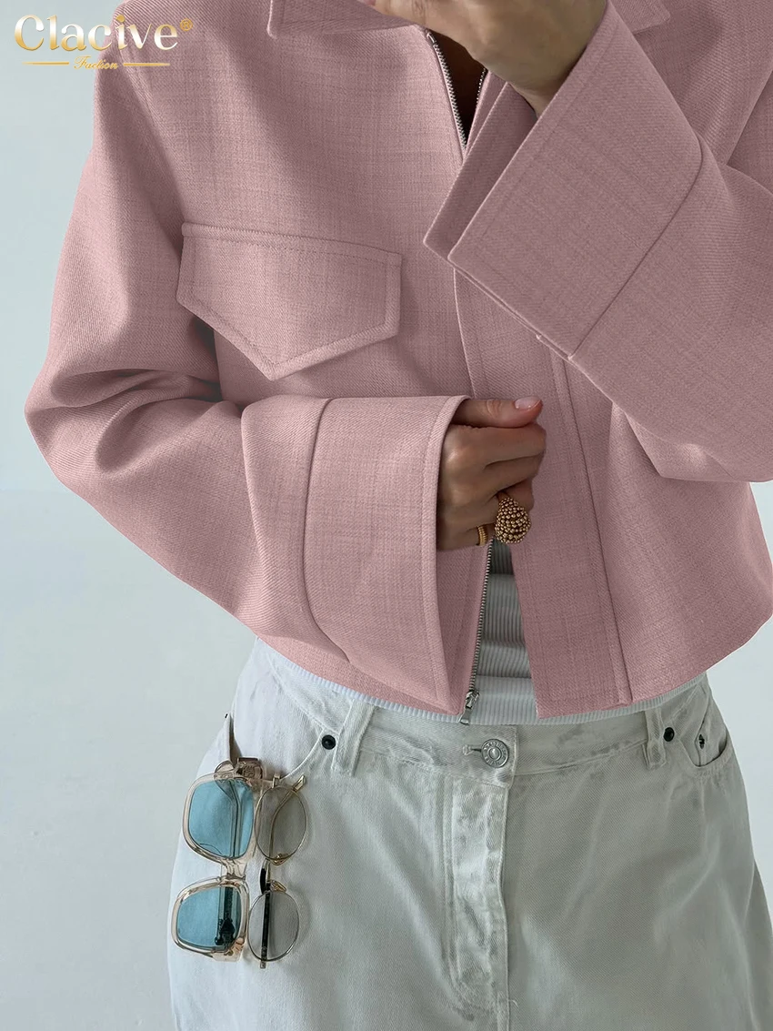 Clacive Fashion Loose Pink Women's Shirt 2025 Winter Lapel Long Sleeve Shirts Lady Elegant Classic Solid Top Female Clothing