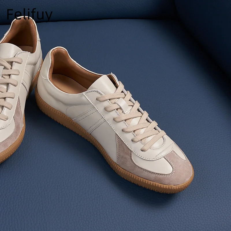 New Casual Sports Real Leather Shoes for Men Cow Leather Hiking Sneakers Men Flat Walking Athletic Shoe Unisex White Loafers