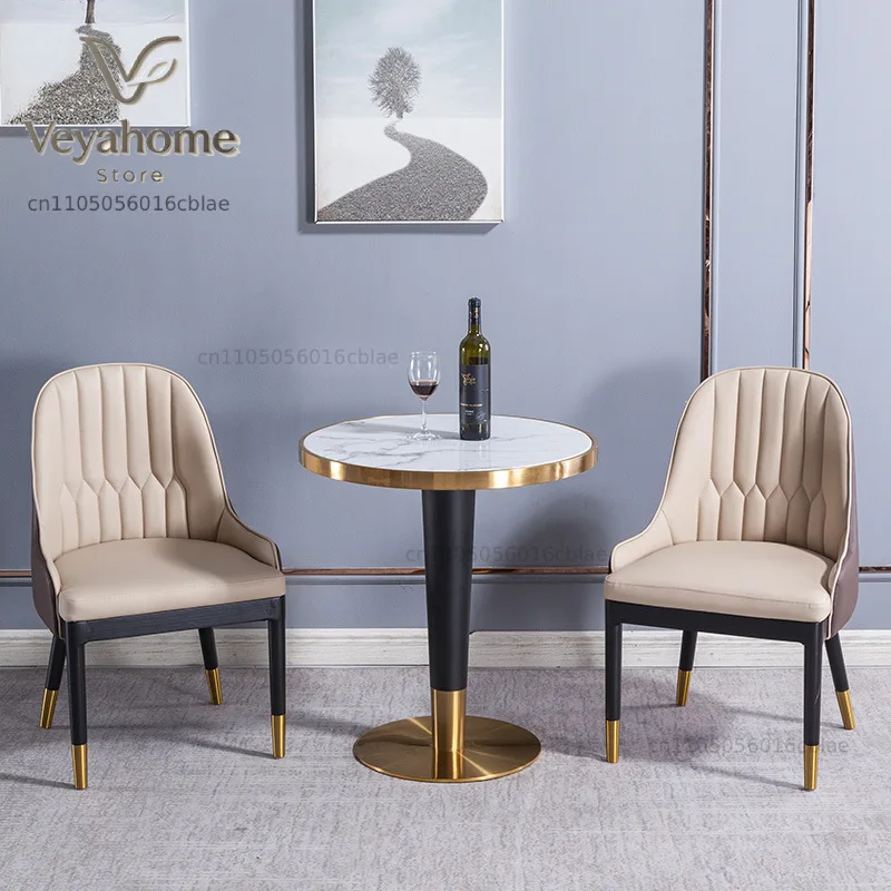 Negotiation Table and Chair Combination Stainless Steel Marble Dining Table Coffee Milk Tea Western Restaurant