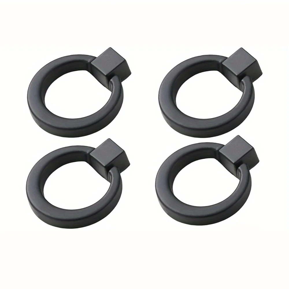 4PCS matte black zinc-plated circular handles – modern furniture handles suitable for dressing tables, cabinets, and door，screws