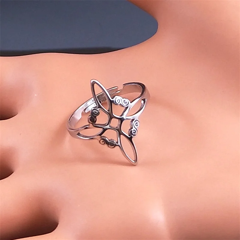 Witchcraft Stainless Steel Witch's Irish Knot Ring Men/Women Silver Color Ireland Adjustable Rings Witch Jewelry nudo de bruja