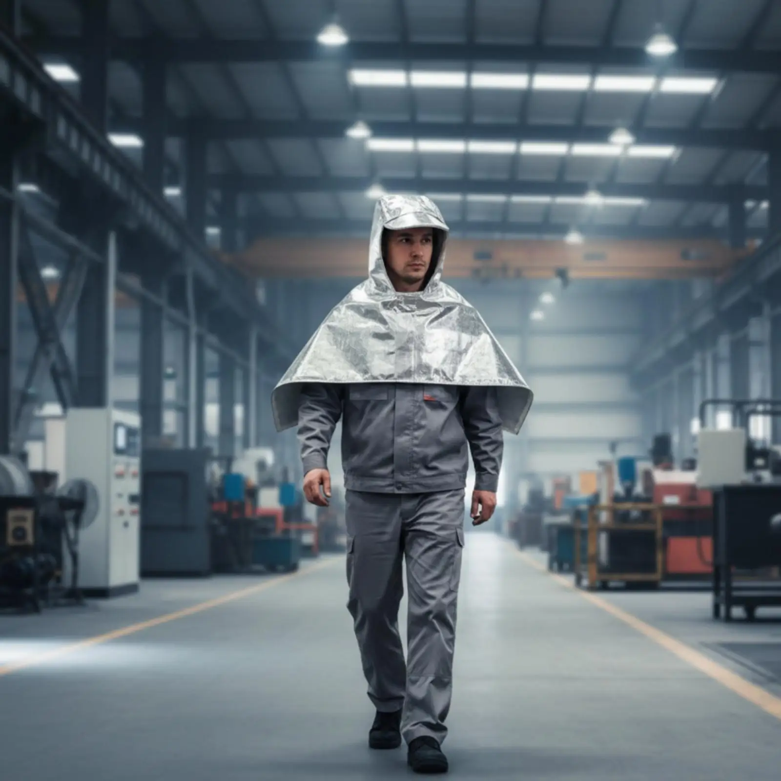 Heat Reflective Aluminized Hooded Cape for Foundry Steel Worker Furnace Duty Upper Body Thermal Shield
