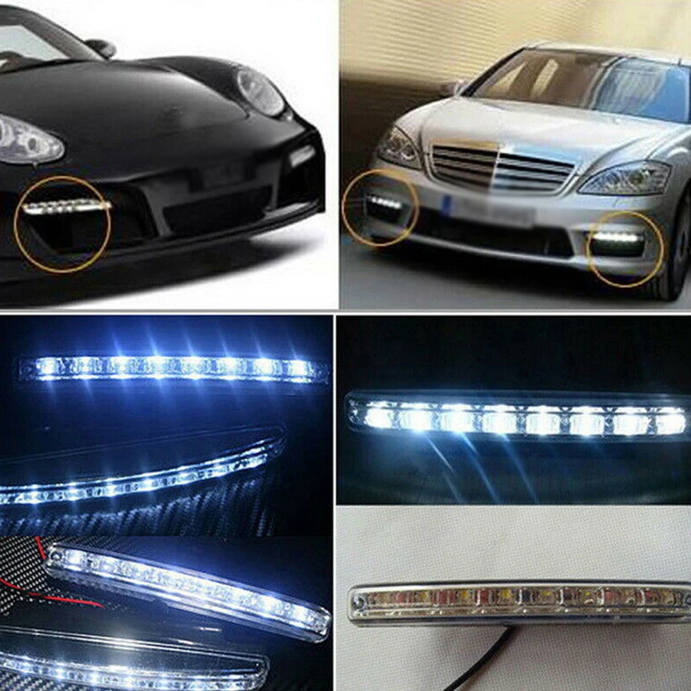 

12 В Автомобильные светодиодные фонари ПК + Металл Супер яркий 6000-6500 К Белый 155x17,8x35,6 мм 8-светодиодные детали дневных противотуманных фар