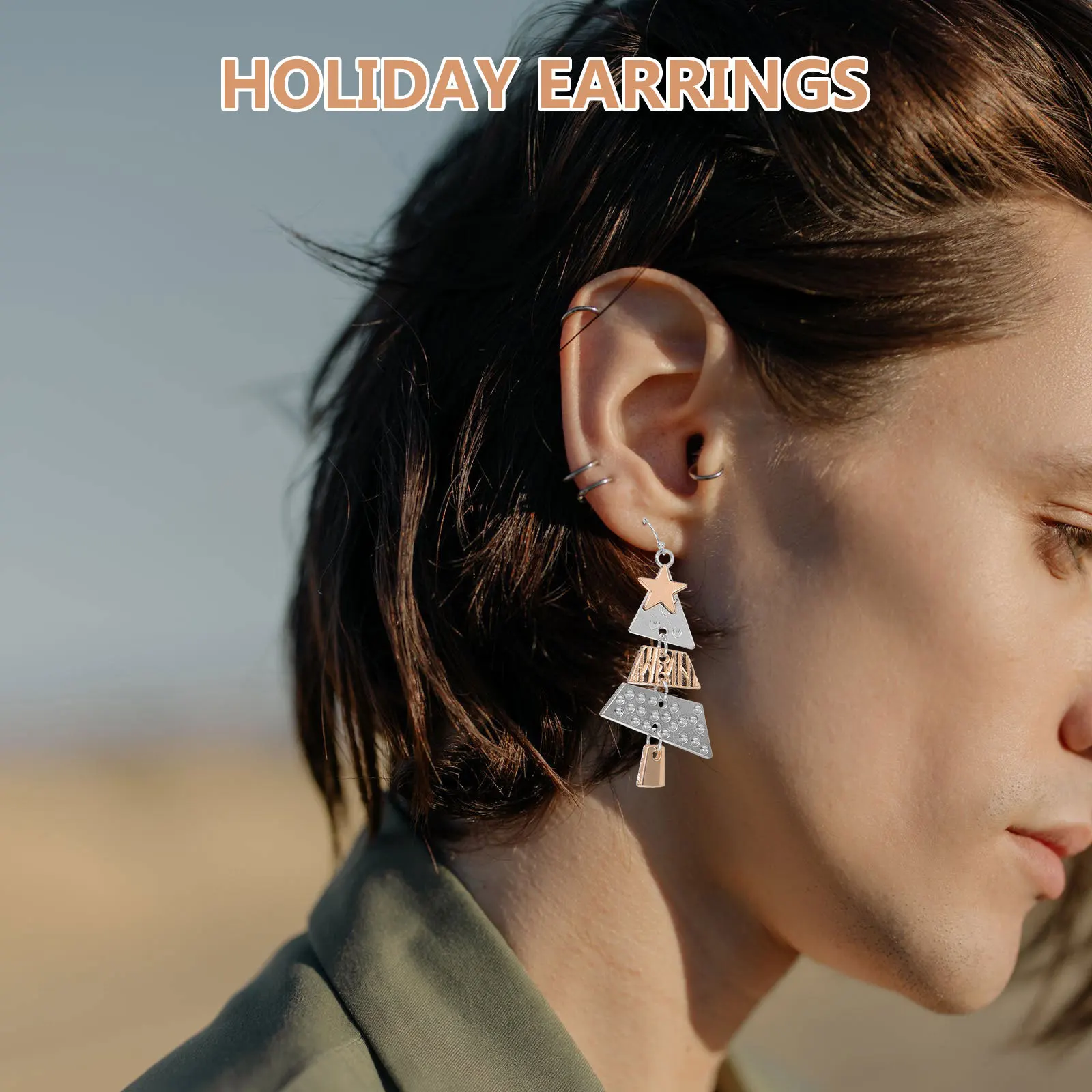 

Alloy Long Christmas Tree Earrings Exaggerated Design Holiday Party Jewelry Snowflake Stars New Years Eve Women Holiday Present