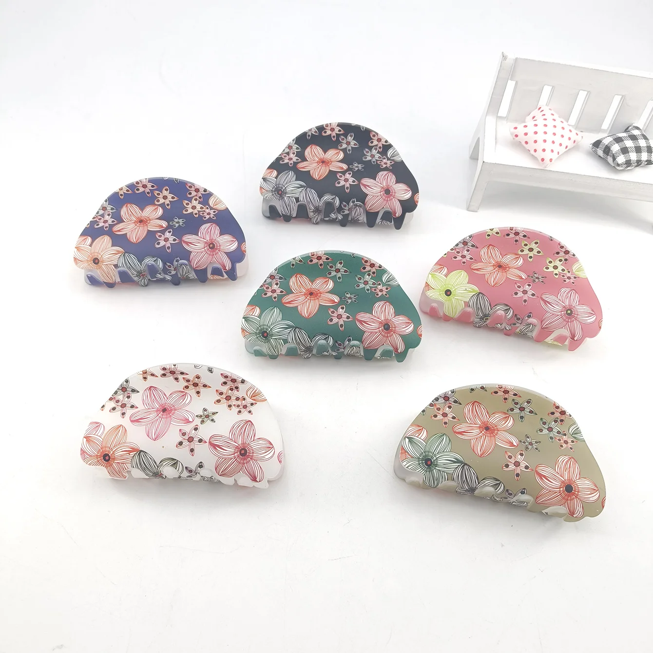 الاكريليك الأزهار الحلو مشبك شعر صغير مقاطع النساء الفتيات البلاستيك طباعة كراب المشابك مقاطع مقاطع الشعر دبابيس الشعر الملحقات