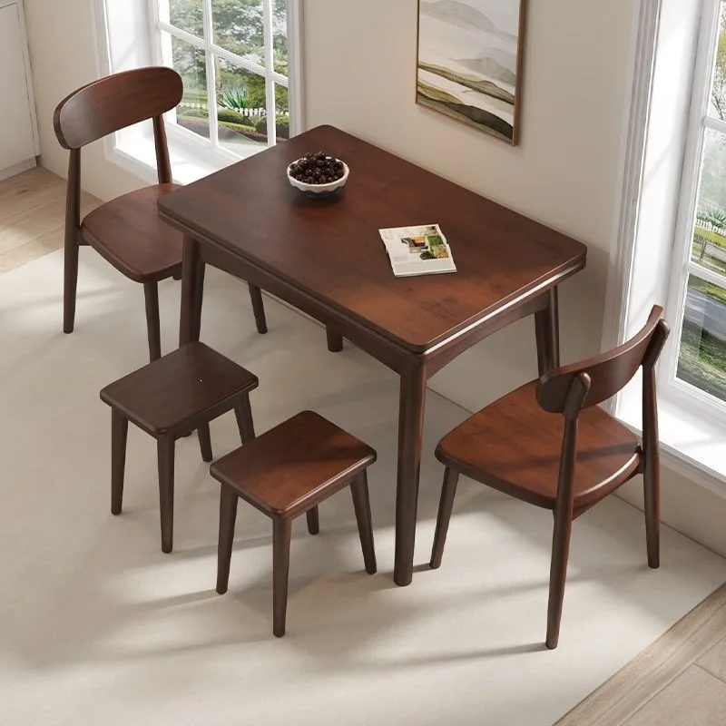 DSA solid wood dining table small apartment household foldable retractable modern simple rectangular dining table and chair