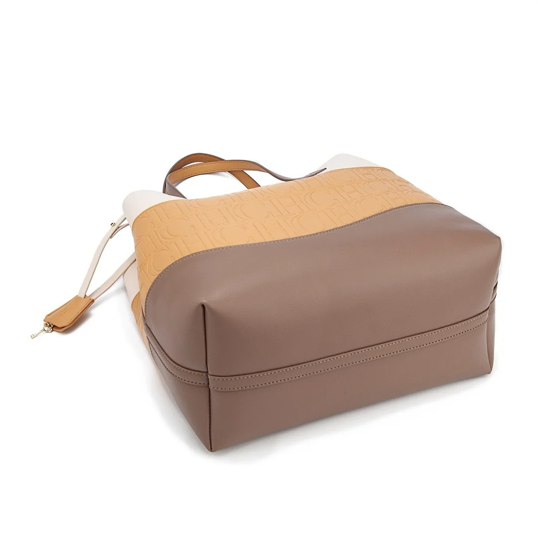 حقيبة كارولينا هيريرا المرقعة بلون الحلوى، حقيبة كتف كاجوال أنيقة ناعمة الملمس، حقيبة يد واسعة للنساء