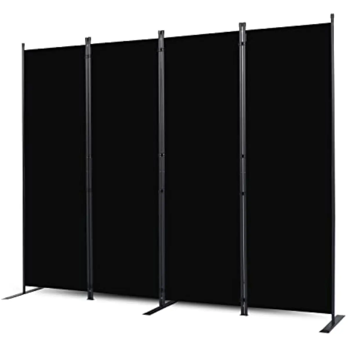 4 Panel Foldable Floor Standing Privacy Screen in Solid Black | Waterproof Tear Resistant 240g PE Fabric | Wide Base Stability |