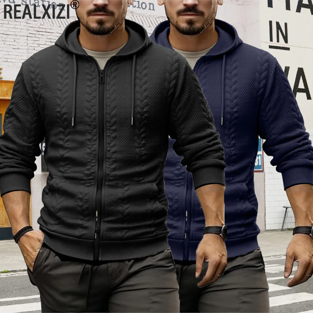 

Men's Hoodies Long Sleeve Sweatshirts Casual Zipper Hoodies Jackets Men Knitted Sweater Jacket Outdoor Solid Color Sweatshirts