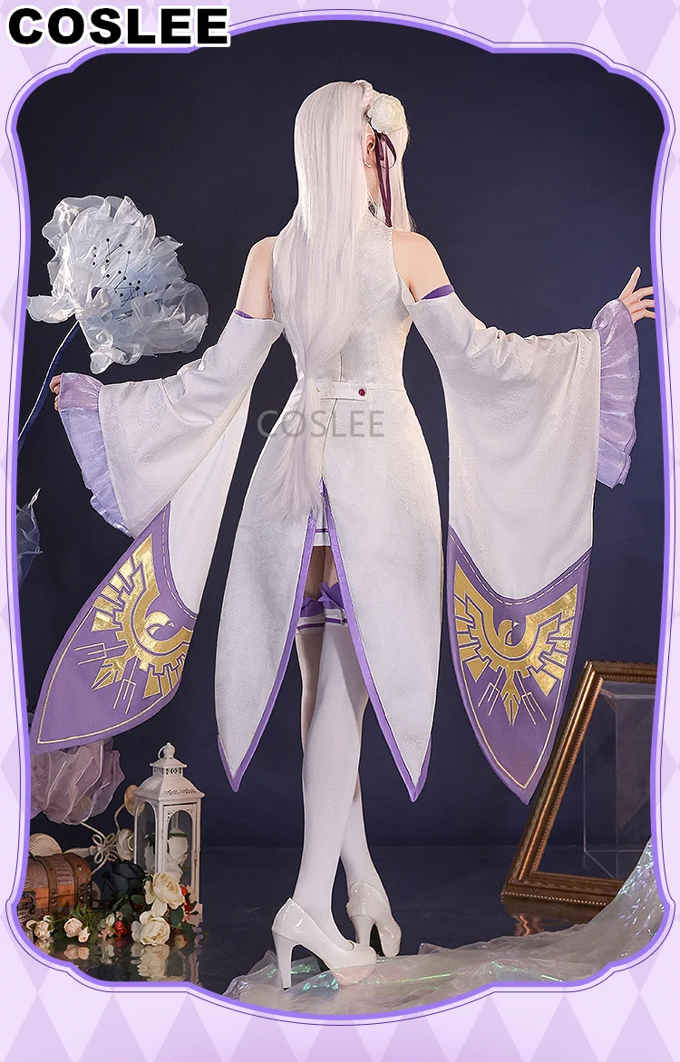 COSLEE Amine Re:Life In A Different World From Zero Emilia Cosplay Costume Lovely Dress Halloween Party Outfit Women New