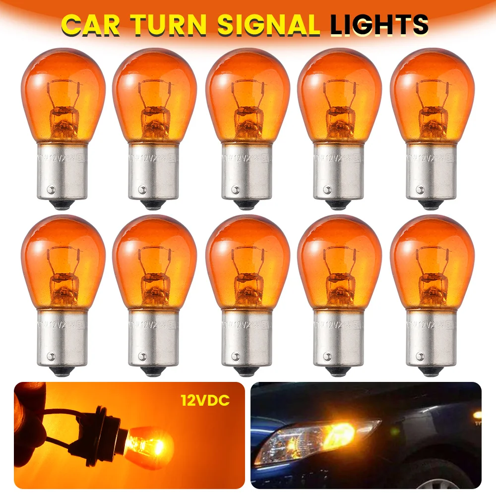 

5/10pcs Car Indicator Light Brake Reverse Lamp Parking Light LED Bulbs 1156 BAU15S PY21W 12V Amber Yellow Halogen Lamp DC