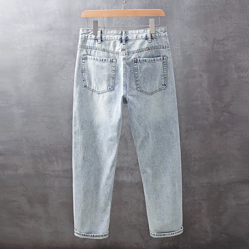 

Весенне-летние новые американские мужские джинсы 2025 года, свободные потертые голубые брюки с прямыми трубками