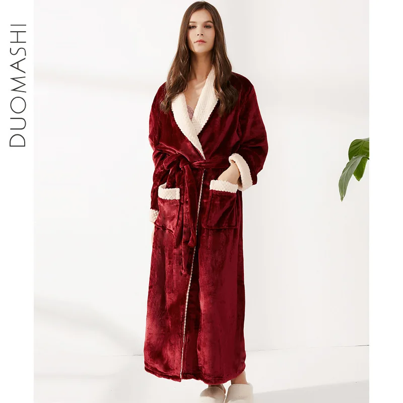 Men Plus Size Extra Long Warm Flannel Bathrobe Winter New Sleepwear Male Coral Velvet Bath Robe Women Coral Dressing Gown