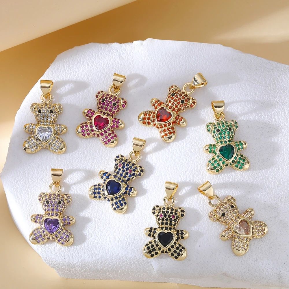Juya New Designer 18K Gold Plated Pendants Handmade Cubic Zirconia Panther Leopard Tiger Bear Parrot Animal Charms Supplies