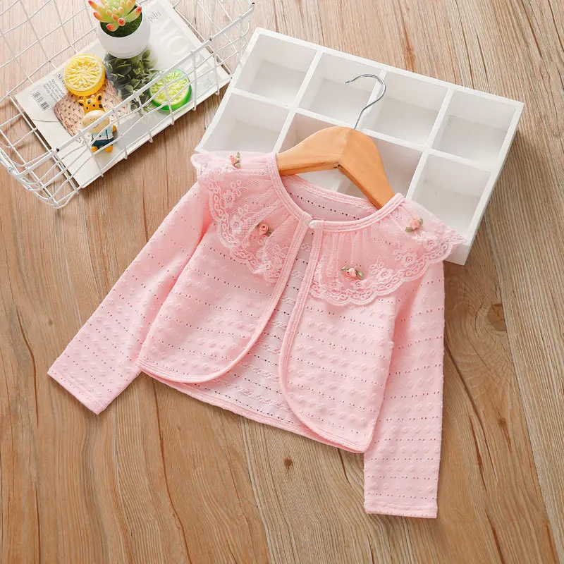 Girls' Baby Coat with Hollowed Out Shawl Comfortable Cotton Outer Wear Air-conditioned Jacket Shoulder Jacket Spring and Autumn