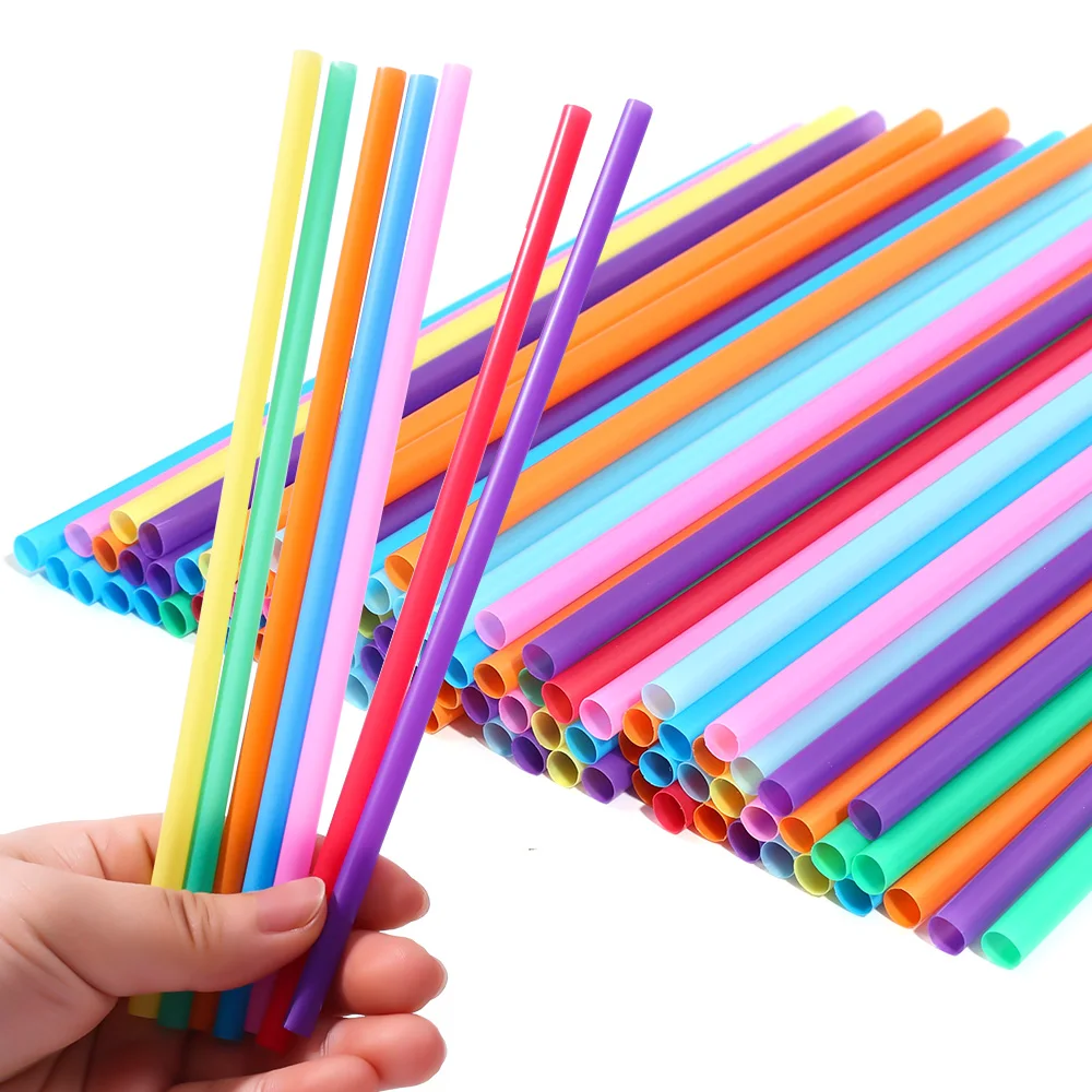 100 Uds pajitas desechables pajita ancha de plástico colorida leche té jugo cóctel bebida pajita para fiesta de cumpleaños accesorios de cocina