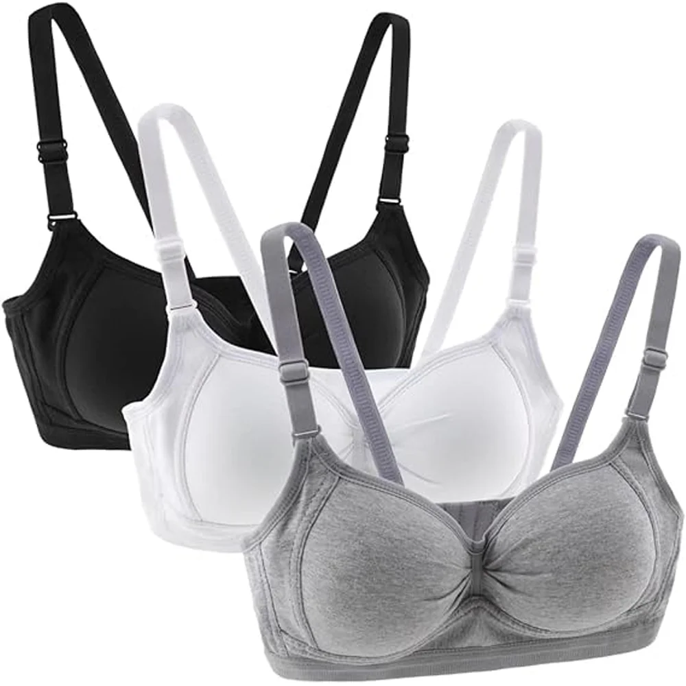 

3pcs Teenage Girls Cotton Bras Breathable Underwear Wire Free Sports Bra With Adjustable Straps Training Bralette for Women