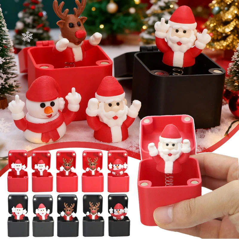 

1PC Funny Christmas Gift Prank Toys Desk Decoration Surprise Gift Box Toys Middle Finger in The Box Fidget Toys Christmas Decor