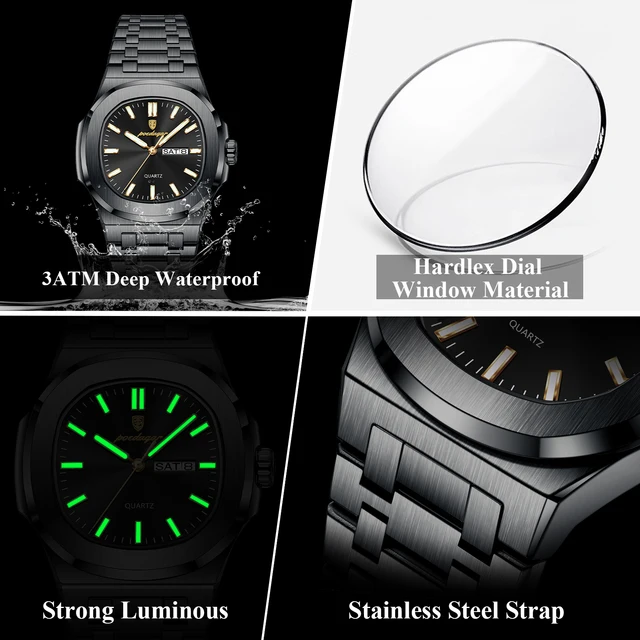 POEDAGAR Square Luxury Men Clock Waterproof Luminous Date Week Quartz Man Wristwatch Stainless Steel Fashion Men's Watches Reloj 4 POEDAGAR Square Luxury Men Clock Waterproof Luminous Date Week Quartz Man Wristwatch Stainless Steel Fashion Men's Watches Reloj 4