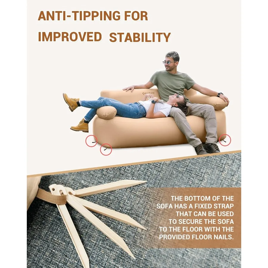 Double Inflatable Couch with Electric Air Pump 2-Person Camping Sofa with Eco PVC Liner Footrest Pegs Repair Kit and Quick-Fill