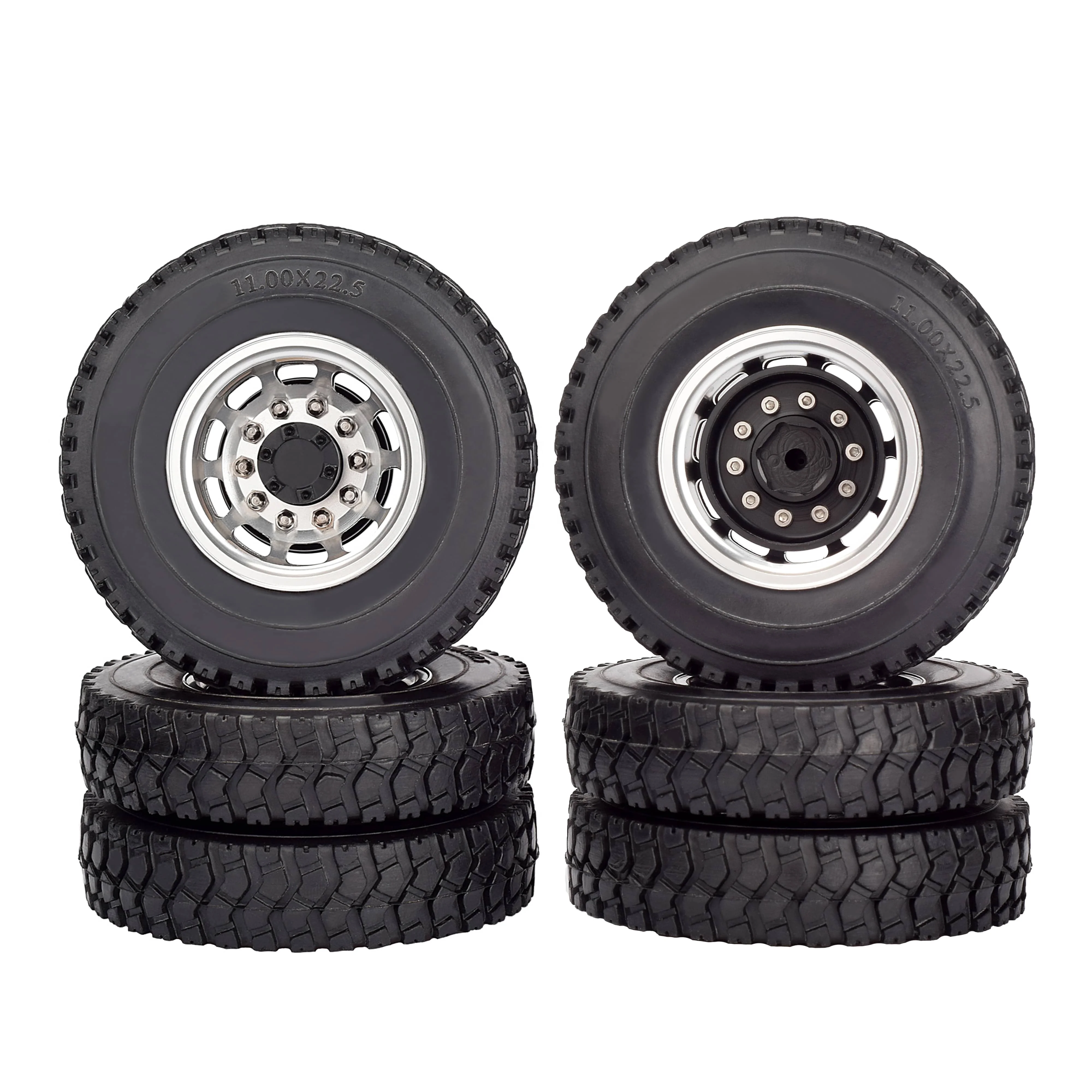

RC 1/14 Rear Truck Rubber Wheel Tires with 10 Spokes Aluminum Rims For Tamiya Tractor SEMI Trailer