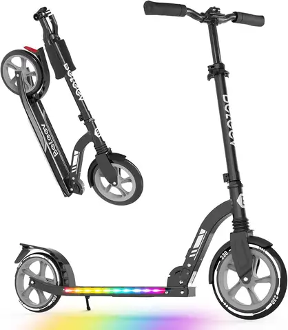 V8 Scooters for Kids Ages 6+ with Light-Up Deck, 2 Wheel Folding Scooter for Adults Teens, 4 Adjustable Height, Lightweight Spor