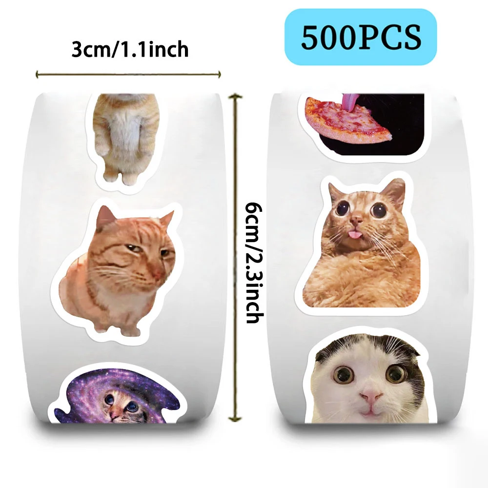 

500pcs Classic Funny Cat MEME Stickers Roll Animal Expression Seal Label Decals Decorative Guitar Laptop Cute Sticker Reward Toy