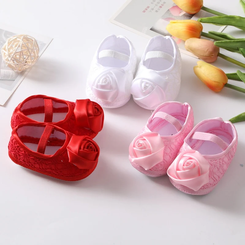 

Baby Soft Bottom Bed Shoes Toddler Shoes Baby Rose Shallow Princess Shoes Hairband Set 0-18M