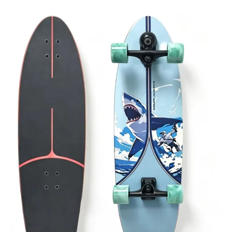 Land Surf Skateboard 7-layer Canadian Maple Deck, Fish-shaped Adult Full Surf Skateboard Custom Graphics