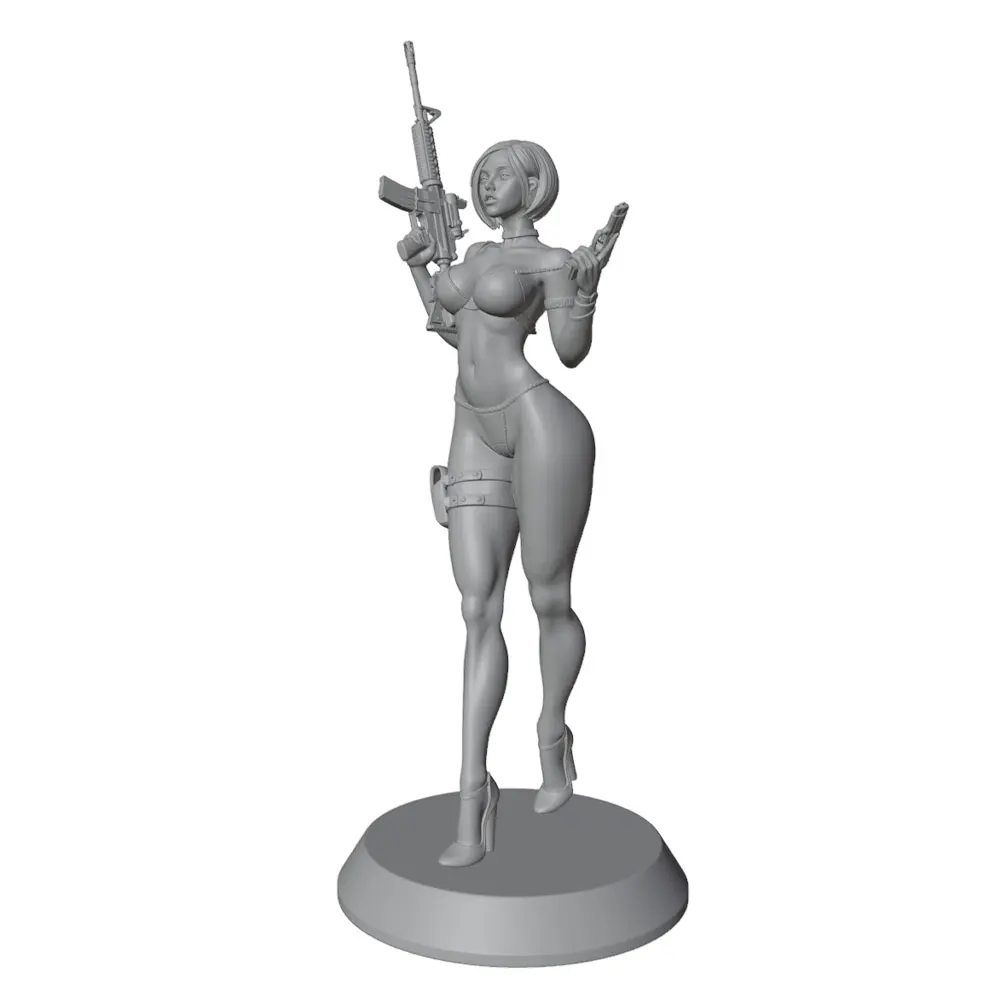 1/24/6 Agent style dual-wielding gun tactical short-haired combat girl, sexy girl resin model kit, 3D printed statue, uncolored