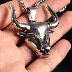 Classic Retro Bull Pendant Stainless Steel Necklace for Men Fashionable Hip Hop Rock Punk Animal Pendant Jewelry Party Gifts