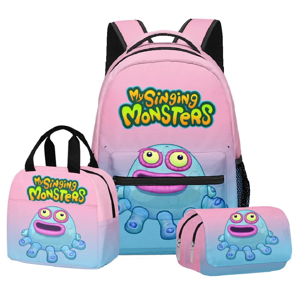 Harajuku Novelty Cool singing monsters 3D Printed 3pcs/Set Student School Bags Laptop Daypack Backpack Lunch bag Pencil Case