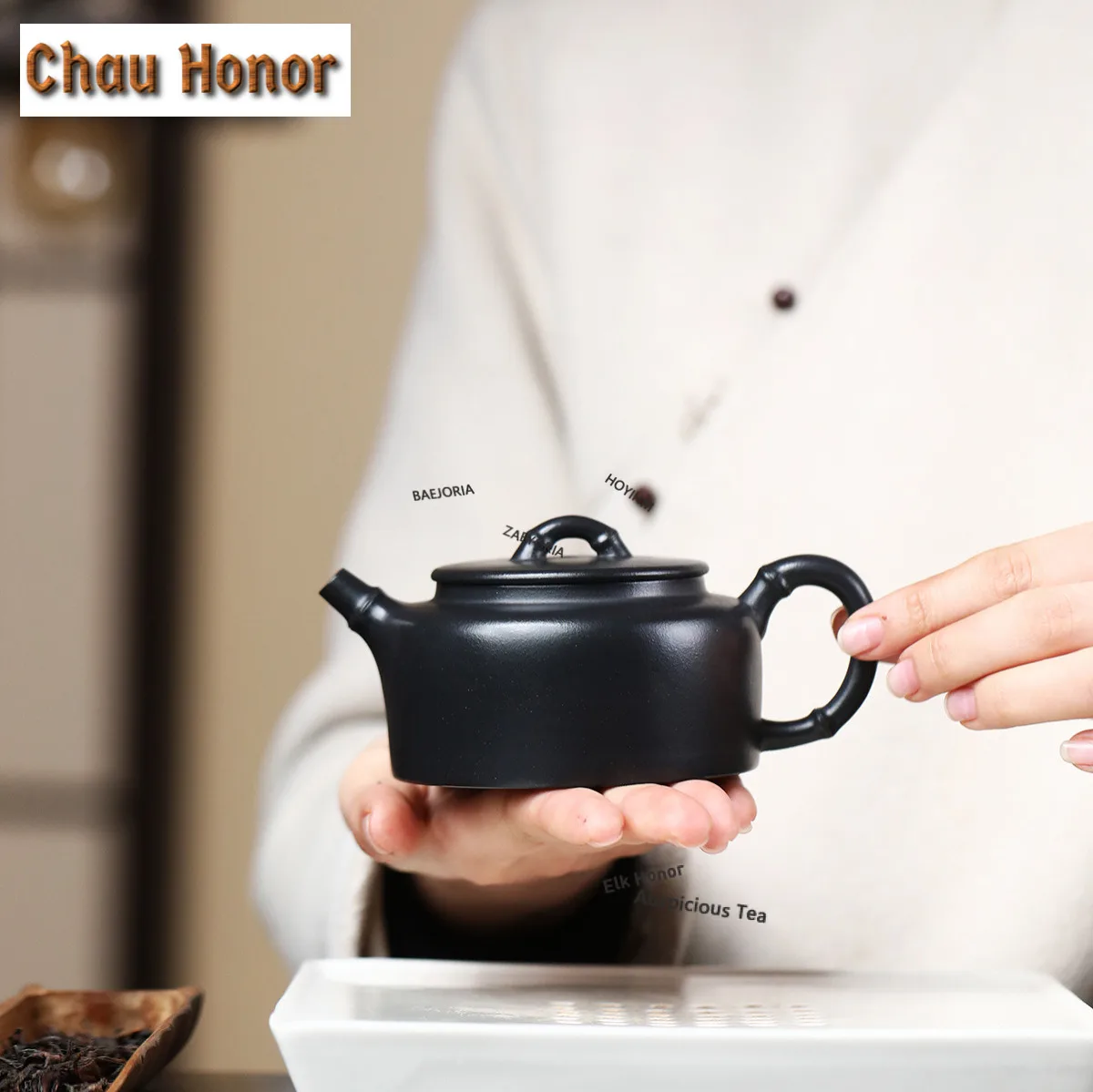 

200ml Aesthetic Yixing Purple Clay Teapots Handmade Bamboo Joint Flat Lid Pot Raw Ore Baimu Ebony Mud Kettle Zisha Tea Set Gift