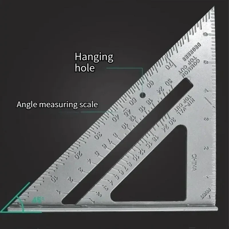 Regla triangular de aleación de aluminio de 7 ", regla de ángulo engrosada precisa, regla triangular de medición de carpintería de aleación de aluminio