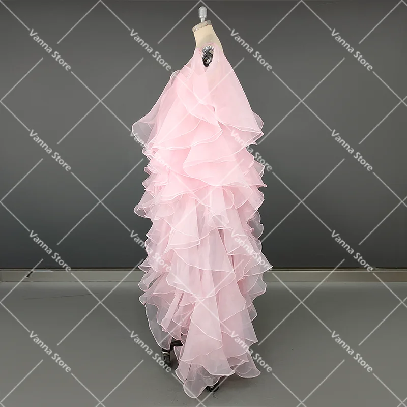 V Neck Cascading Rüschen Organza Hochzeit Puff Kleid Nach Maß Drapieren Tiered EINE Linie Backless Plus Size Durchsichtig Braut kleid