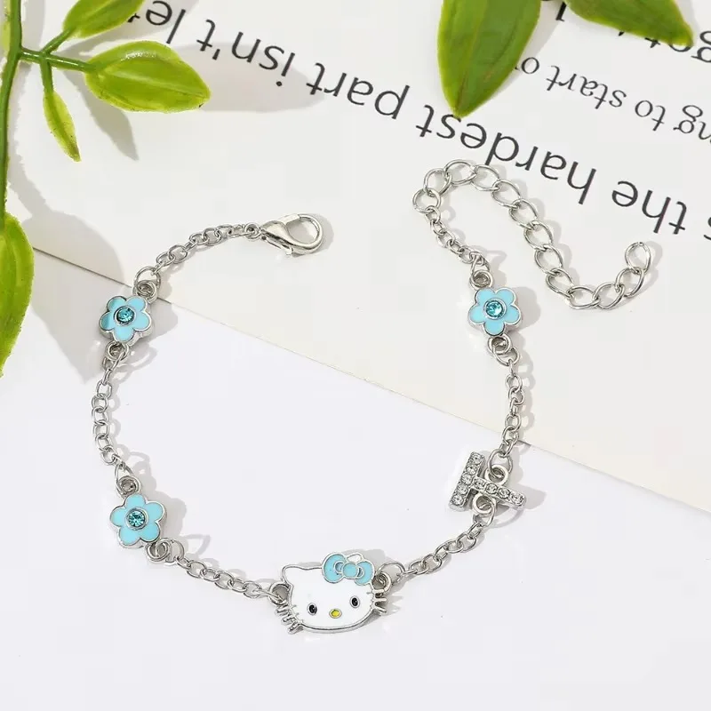 Sanrio Hello Kitty Ladies Bracelet Cartoon Anime Cute KT Cat Blue Flowers Fashion Ornaments Jewelry Girl&Child Holiday Gifts