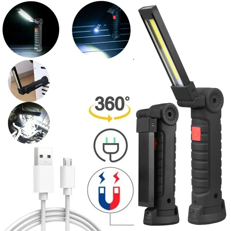 مصباح عمل LED USB قابل لإعادة الشحن ، تخييم ، قطعة خبز قابلة للطي ، شعلة وامضة ، تعليق مغناطيسي ، خارجي ، جري ، سوق ليلي ، مشي لمسافات طويلة