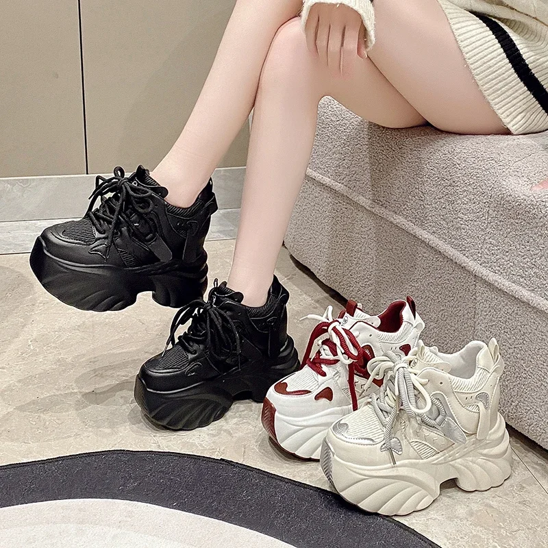 ارتفاع 11 سنتيمتر منصة أحذية رياضية للنساء بدعة مصمم حذاء كاجوال للمرأة إسفين سميكة وحيد الكعوب المخفية حذاء رياضة Zapatillas Mujer