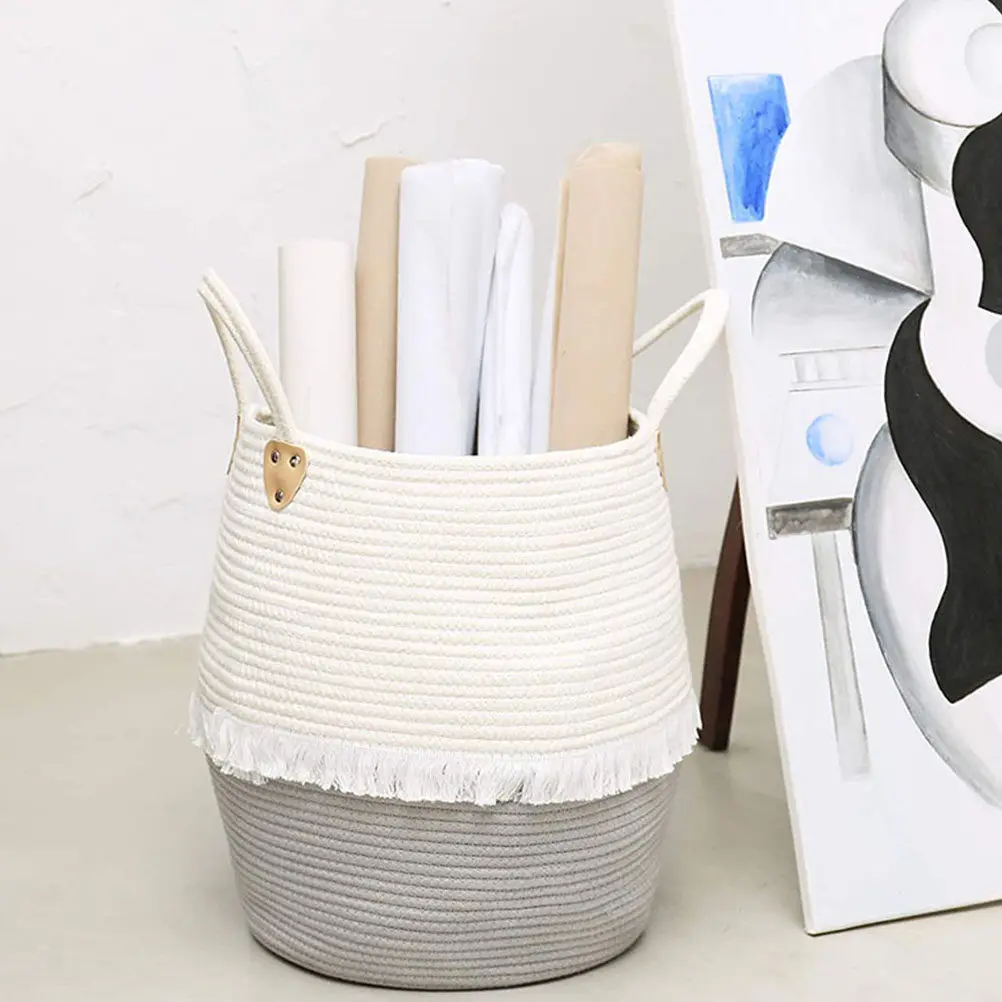 1Pcs Woven Storage Basket High Quality Cotton Rope Tight Weave Soft Touch Shape Retaining Multipurpose Home Decor Plant Basket