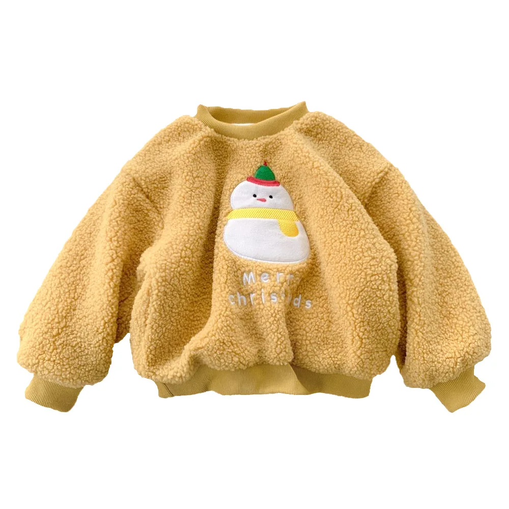 Christmas Lamb Woolen Hoodie 2024 Winter New Plush Warm Children Tops Boys Girls Fashion O-neck Pullover Sweaters Ropa De Niña